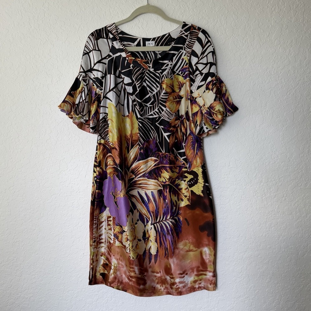 Vintage Cache Silk Dress Medium?? Tropical Resort Cocktail Cruise Wedding Guest